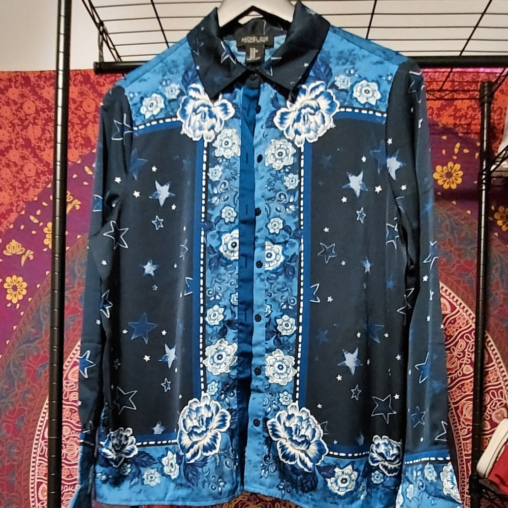 Collection Navy and Sky Blue Floral Shirt